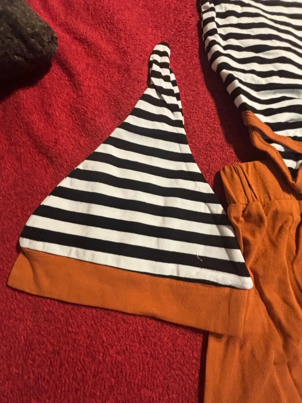 Striped Black & White Bodysuit with Orange Pants and Hat - Kids Size 12-18 month